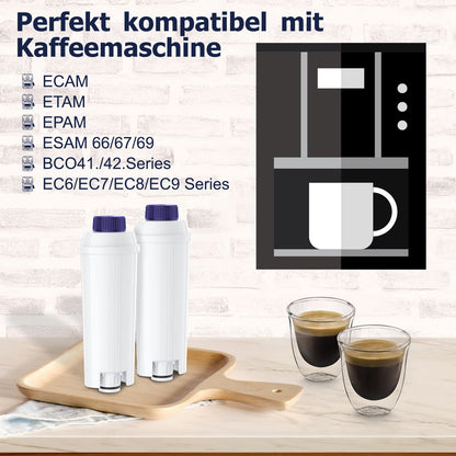ARETHONE water filter, replacement for De'Longhi coffee machines DLSC002 filter, compatible with De'Longhi Magnifica S, Dinamica, Eletta Explorer, ETAM, EPAM series (6 pieces)