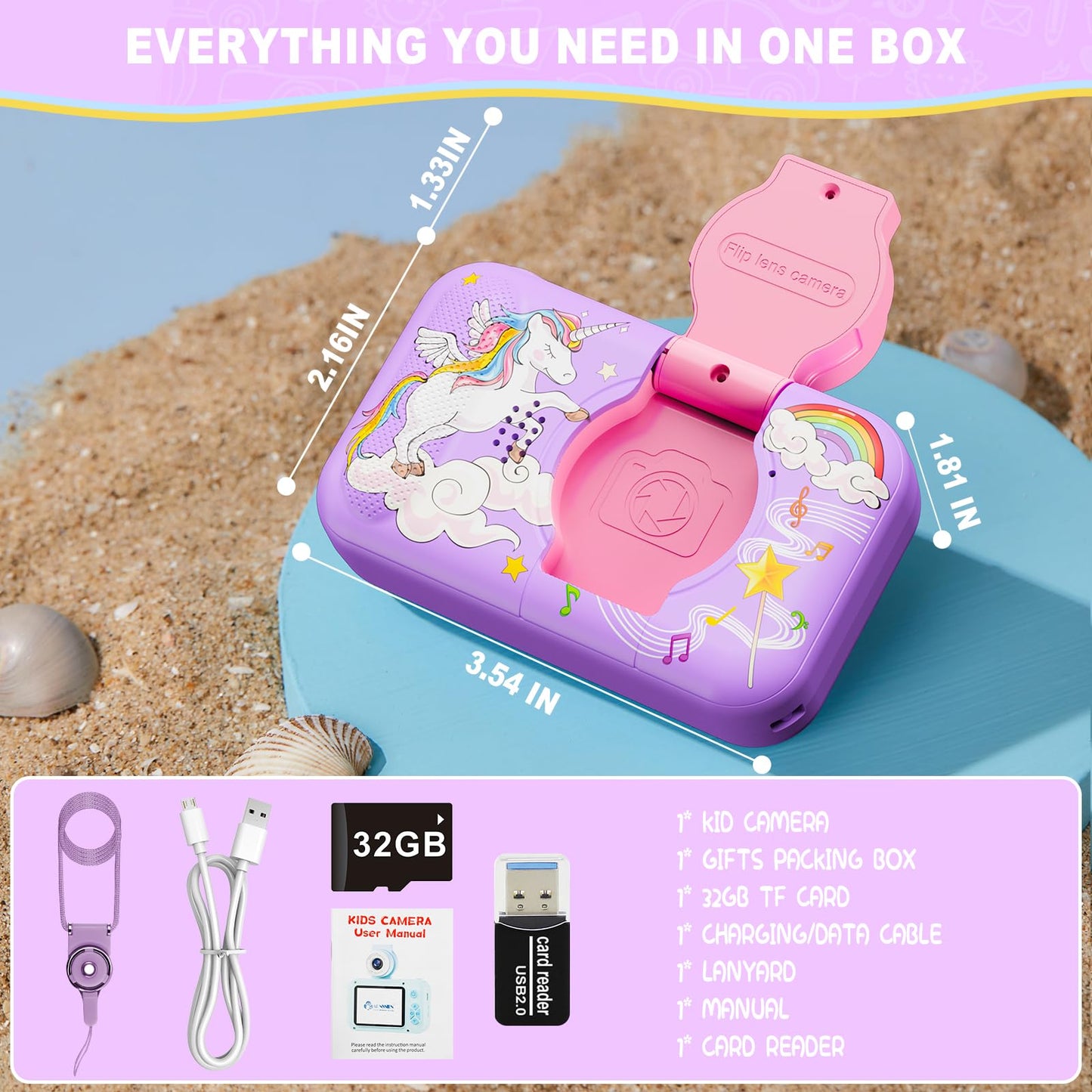 ARNSIEN Children's Camera Toy for 3-12 Year Old Girls/Boys,Christmas Birthday Party Gift for Kids Camera,Video Selfie Digital Camera with 32GB TF Card,X101H