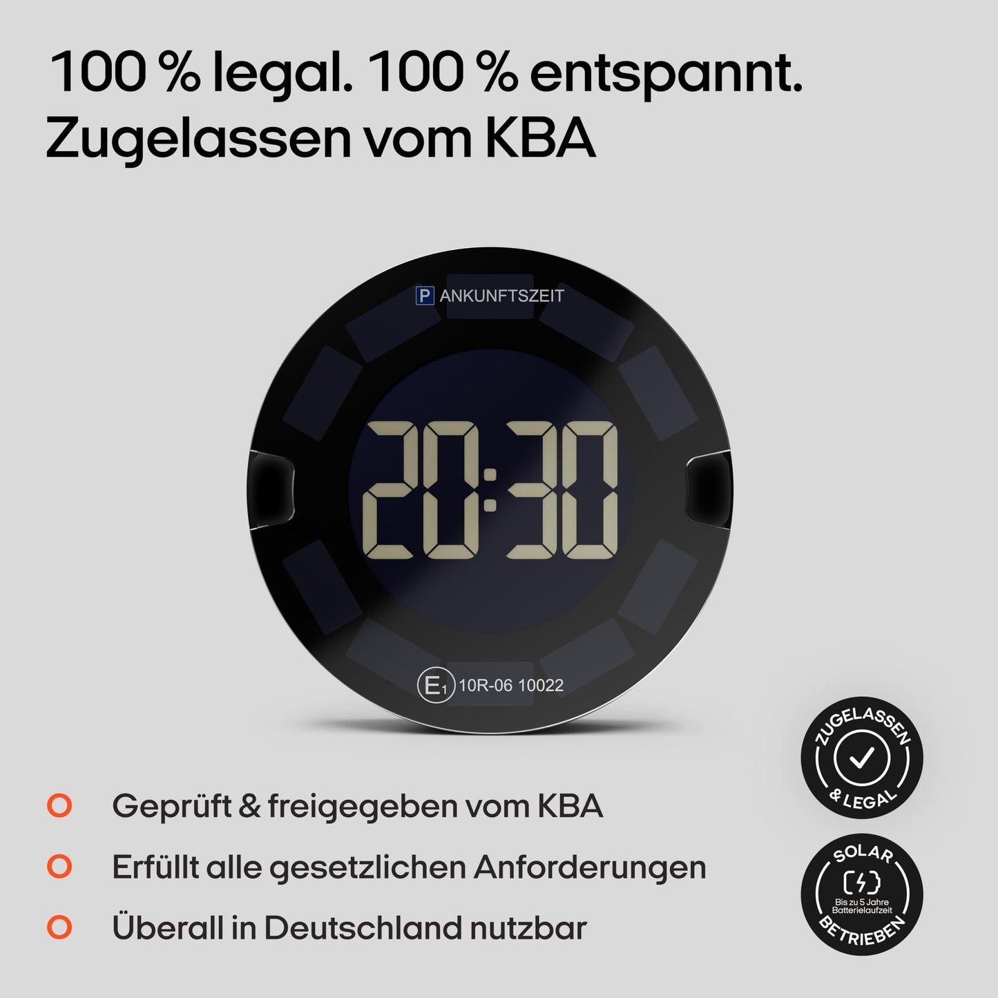 OOONO P-DISC 3 [New] - Electronic parking disc solar with approval for the car - Automatic digital parking disc electric - Solar-powered parking clock with up to 5 years longer battery life.