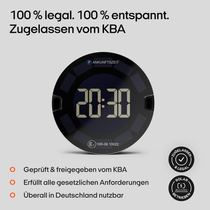 OOONO P-DISC 3 [New] - Electronic parking disc solar with approval for the car - Automatic digital parking disc electric - Solar-powered parking clock with up to 5 years longer battery life.