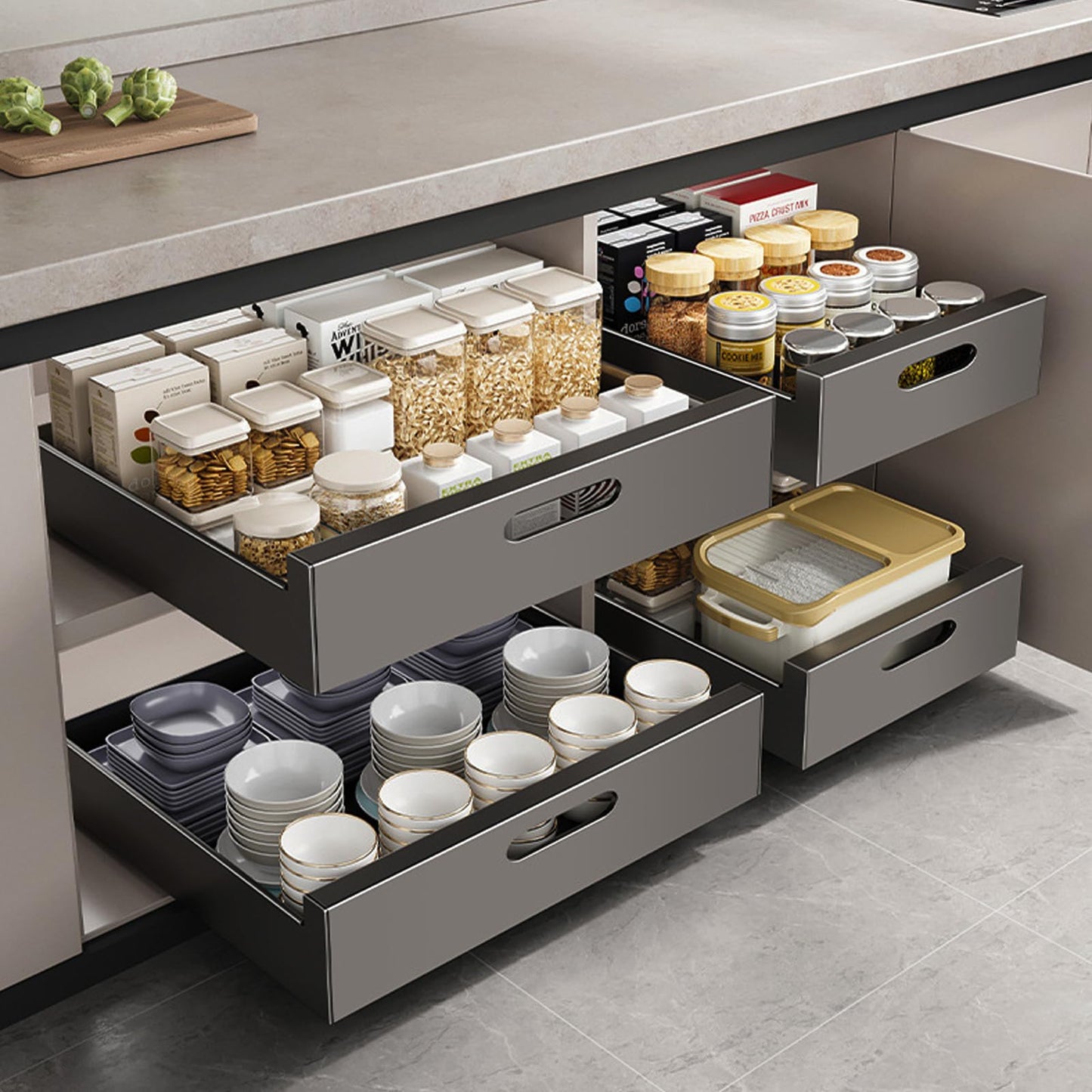 IGTOPS 2 Piece Telescopic Drawer, Pull-Out Drawer Storage Shelves for Kitchen Cabinets, Extendable Pull-Out Drawer (30cm W x 43cm D x 9cm H), No Drilling or Nailing Required