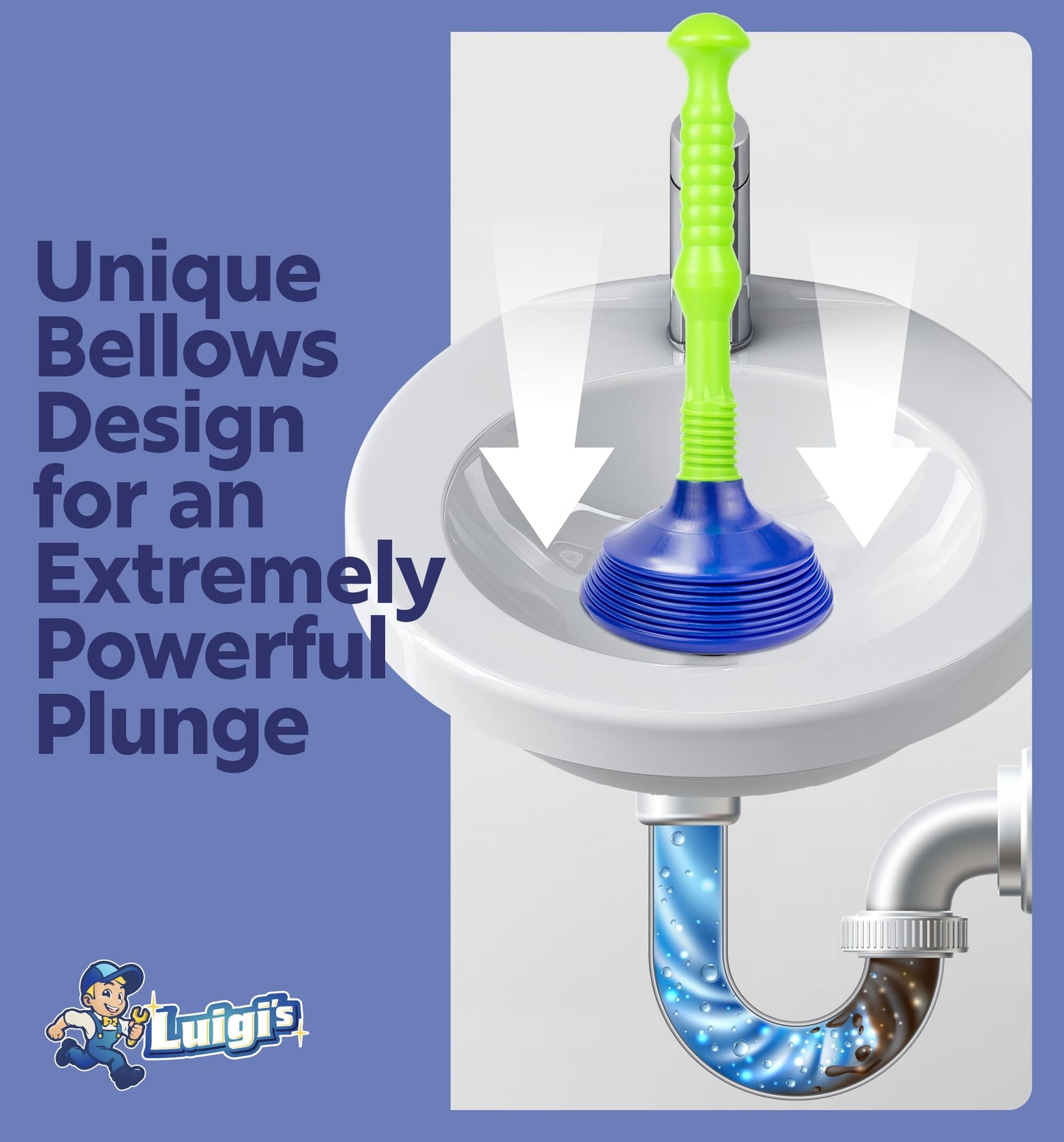 Luigi's sink and drain plunger - for bathroom kitchen sink baths and showers - powerful toilet plunger small with large bellows