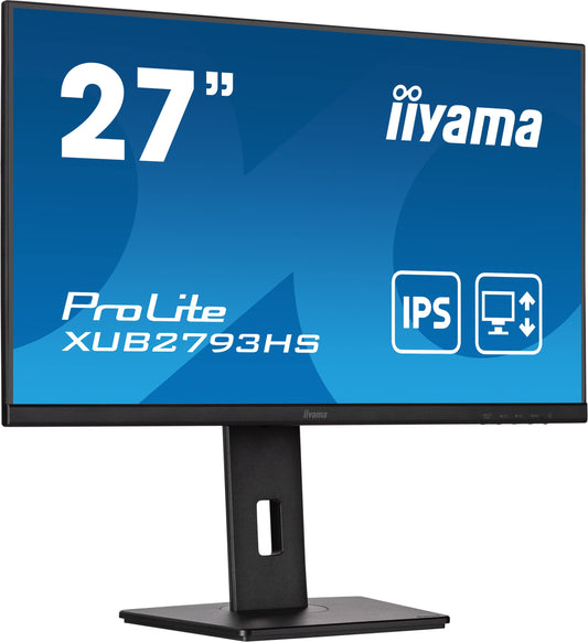 iiyama Prolite XUB2793HS-B7 27" IPS LED monitor offers Full-HD resolution, 100Hz refresh rate, HDMI, DP, height adjustment, pivot, Adaptive Sync, and black design.