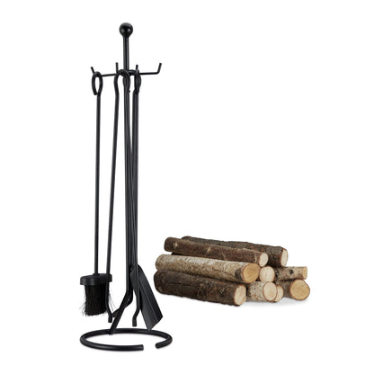 Relaxdays 5-piece fireplace tool set, fireplace accessory for hanging, with shovel, brush, poker, tongs, and holder, black, 68 x 20 x 20 cm.