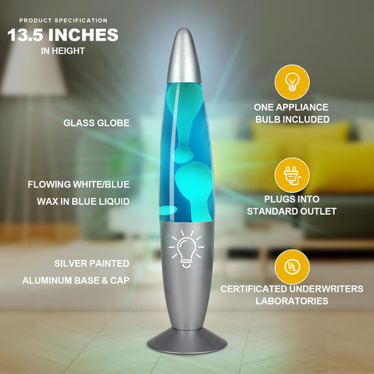 AONESY Lava Lamps for Adults Kids 34cm Lava Lamp Light Blue Liquid & White Wax Retro Astro Lamp for Home Decoration Beautiful Light Gift for Christmas Birthday Halloween