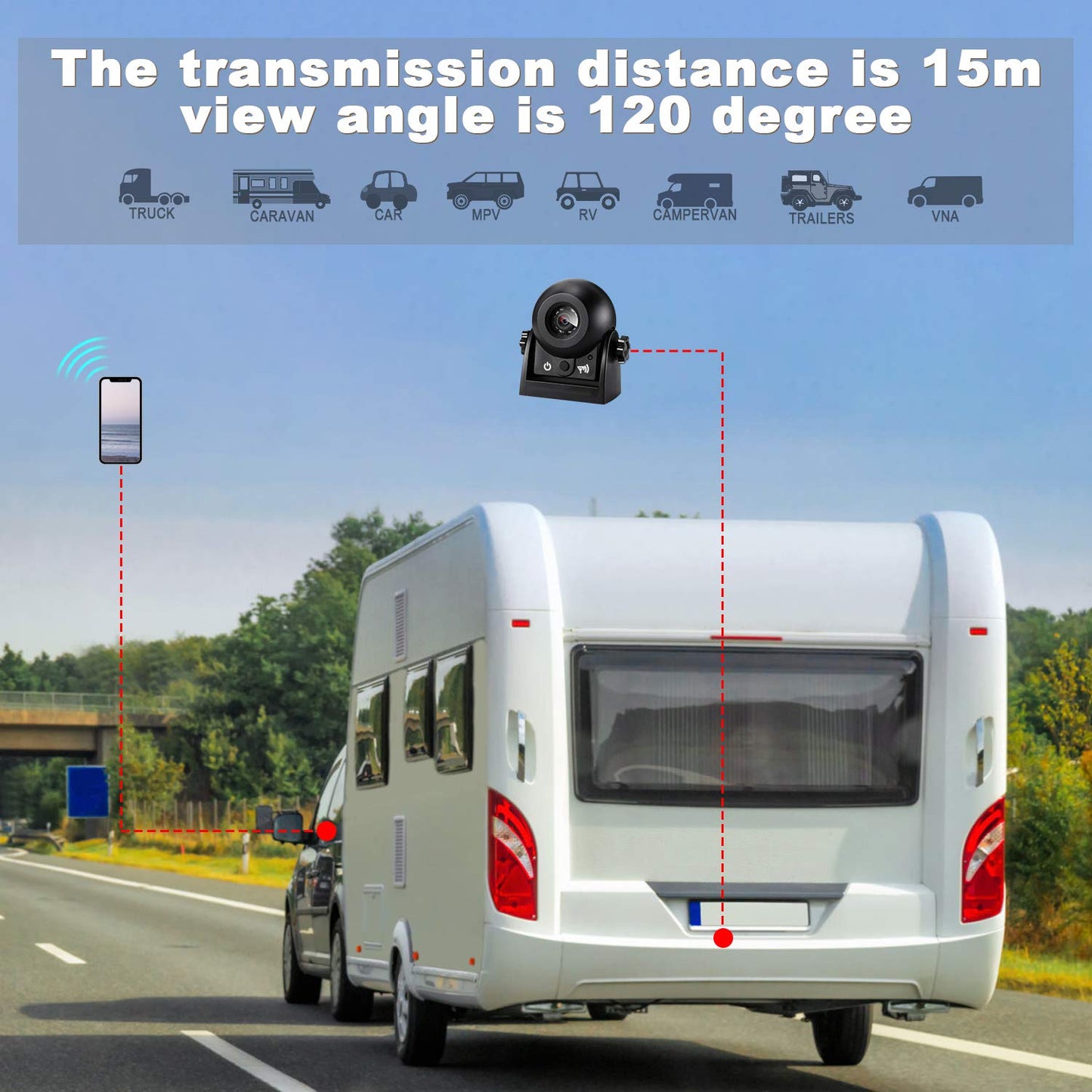 Uzone wireless WiFi rearview camera, magnetic, super night vision/IP68 waterproof. Compatible with Android and iOS for cars, trucks, and trailers.