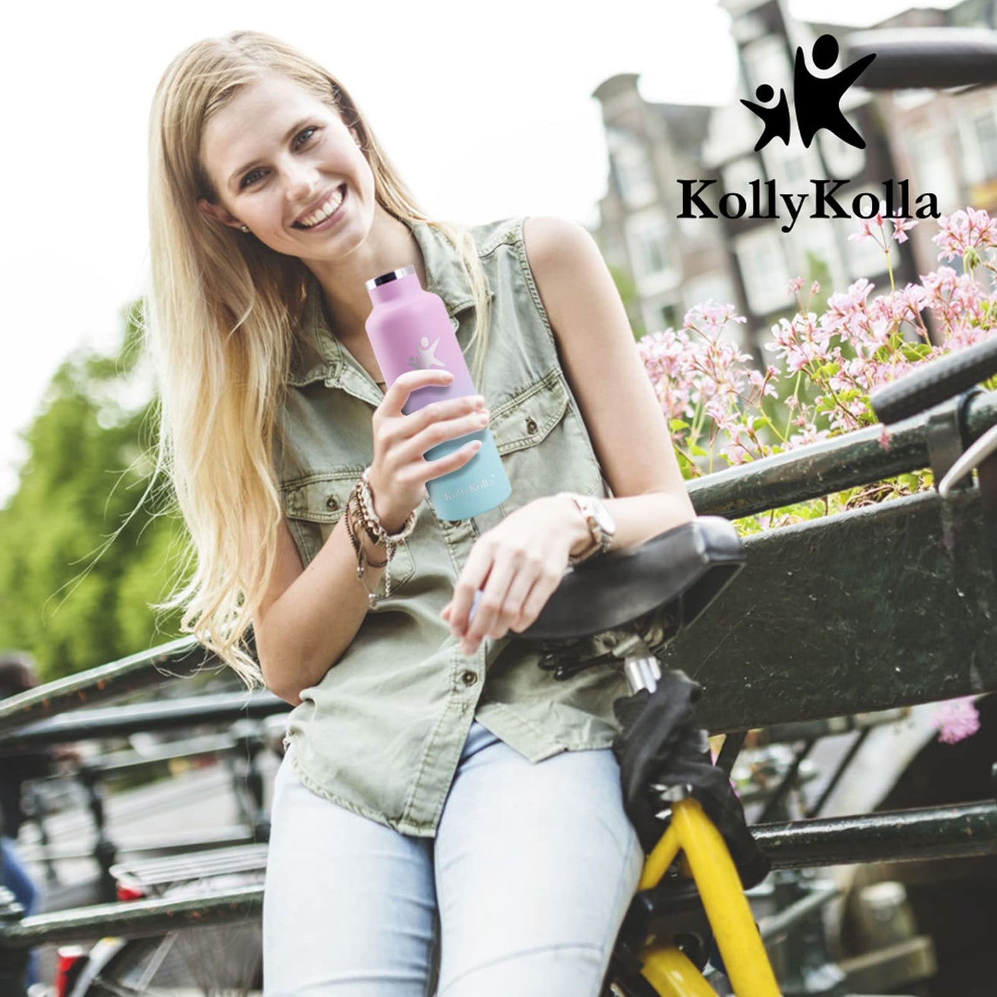 KollyKolla thermos bottle 750ml with straw, suitable for carbonated drinks, vacuum stainless steel insulated bottle, BPA-free, ideal for sparkling water, school, outdoor, adults.