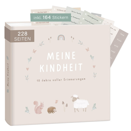 mintkind® Childhood Memory Album Beige, Baby Book with Sticker Set, Birth Gift, Children's Photo Album, Diary for Entries, Memory Book 0-10 Years, Hardcover Album