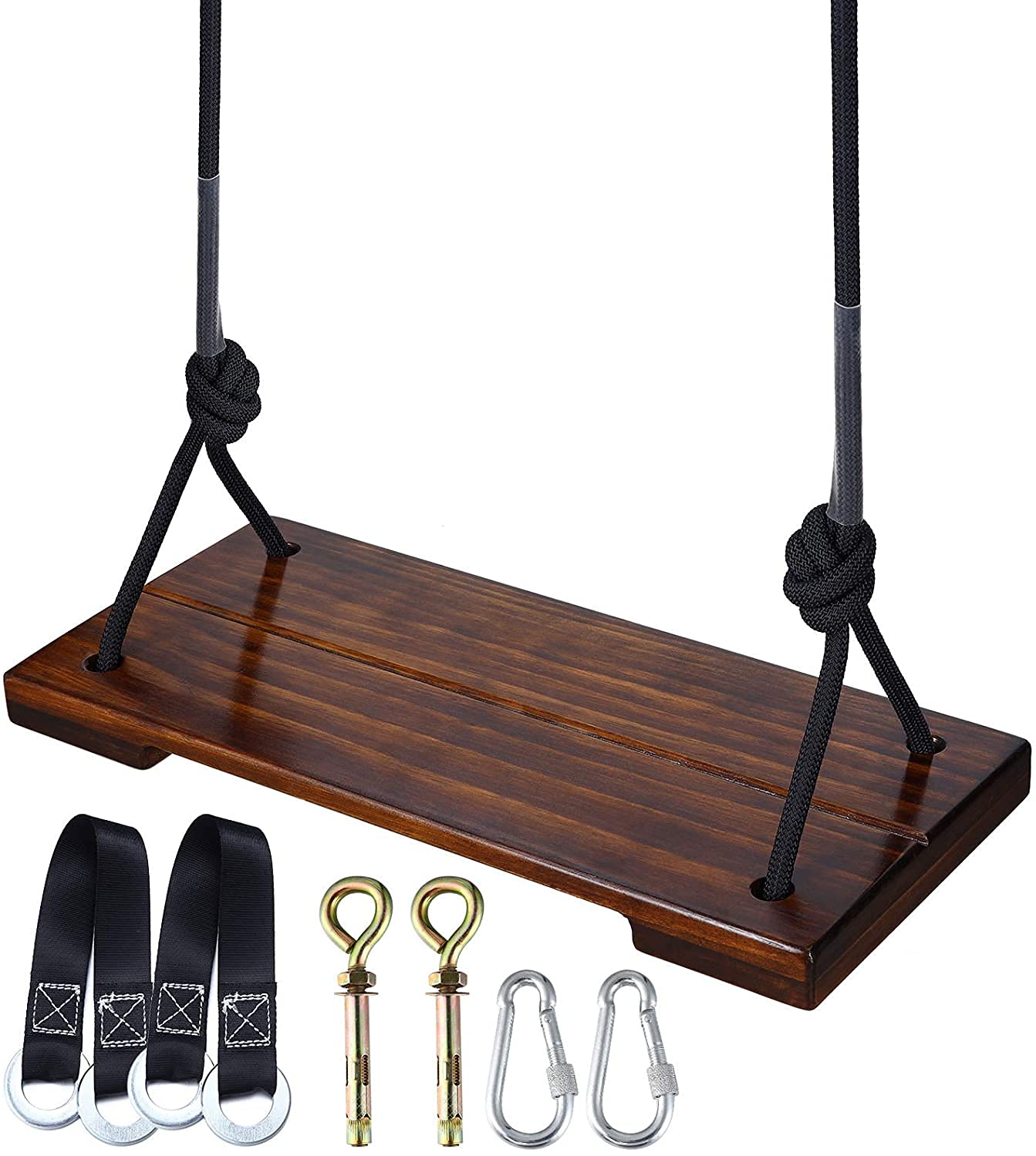 PELLOR Wooden Swing Seat Adult Swing Kids Swing Garden Board Swing for Indoor Outdoor Games with Adjustable Height Rope Loadable up to 200KG (Brown)