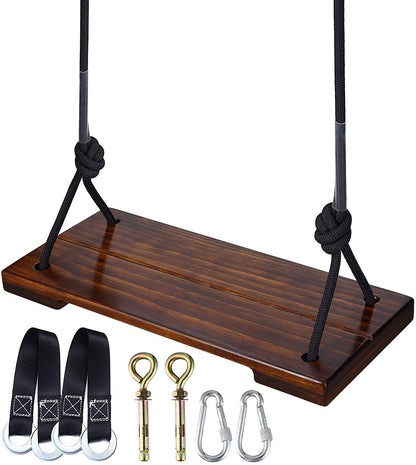 PELLOR Wooden Swing Seat Adult Swing Kids Swing Garden Board Swing for Indoor Outdoor Games with Adjustable Height Rope Loadable up to 200KG (Brown)