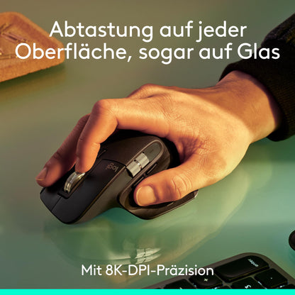 Logitech MX Master 3S - wireless performance mouse with ultra-fast scrolling, ergonomic design, 8K DPI, glass tracking, quiet clicks, USB-C, Bluetooth, compatible with Windows, Linux, Chrome - Dark Grey, 1-pack