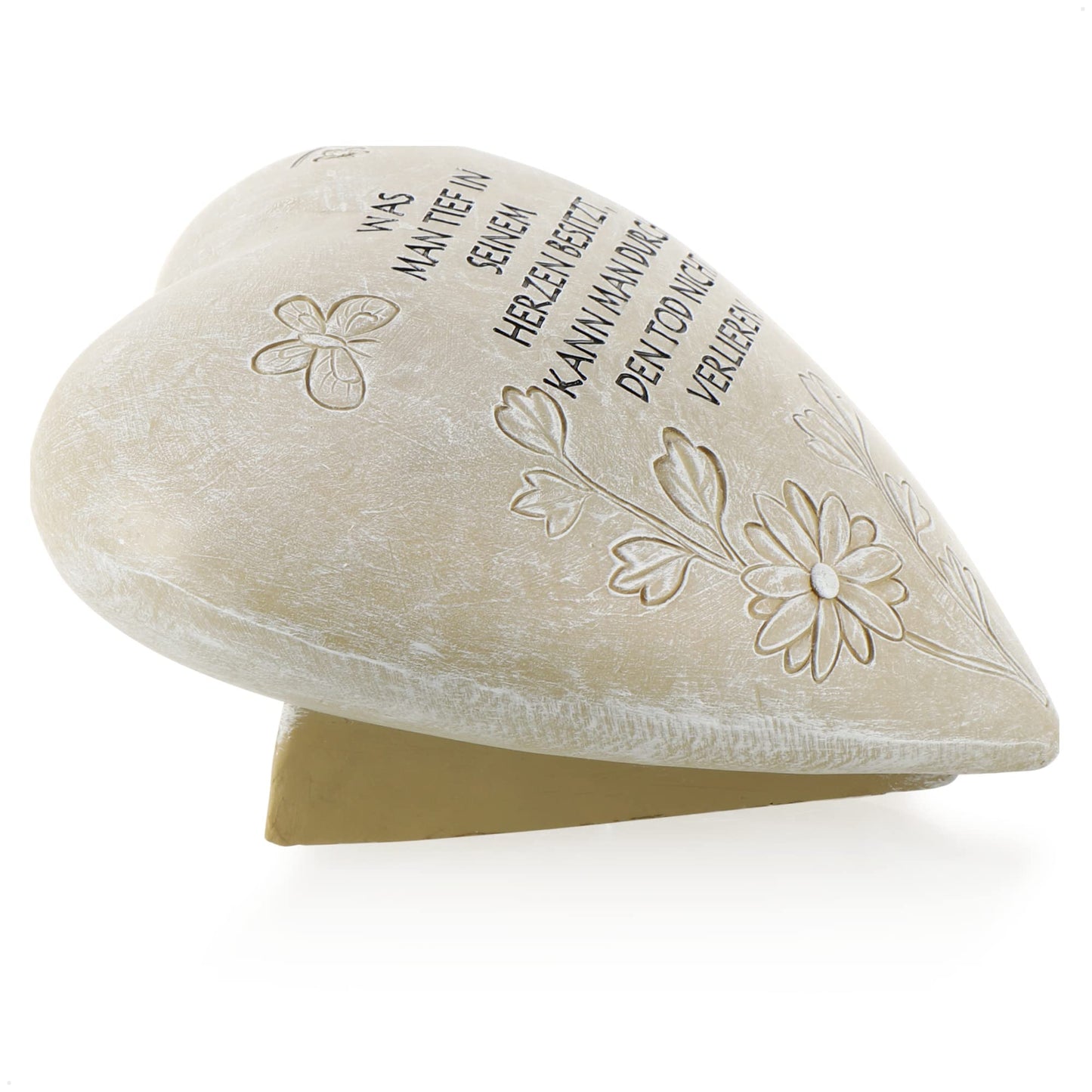 com-four® grave decoration in heart shape - weatherproof grave ornament with butterflies - memorial stone with inscription - adorned memorial stone with remembrance saying