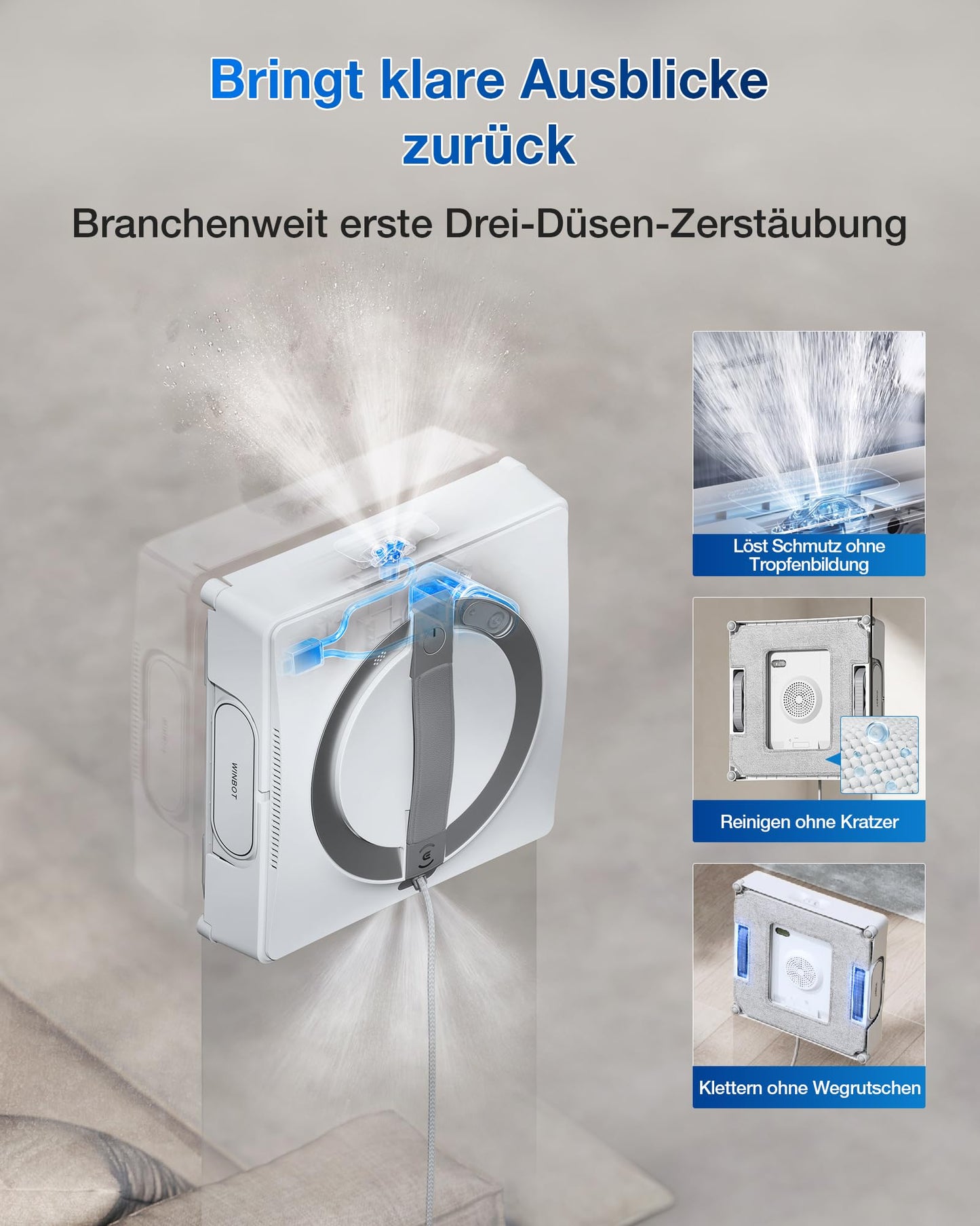 ECOVACS WINBOT W2 PRO Omni window cleaning robot with 6-in-1 multifunction station, on-the-go recharging, 3-nozzle spray head, 12-step safety features, Win-SLAM 4.0 path planning, White