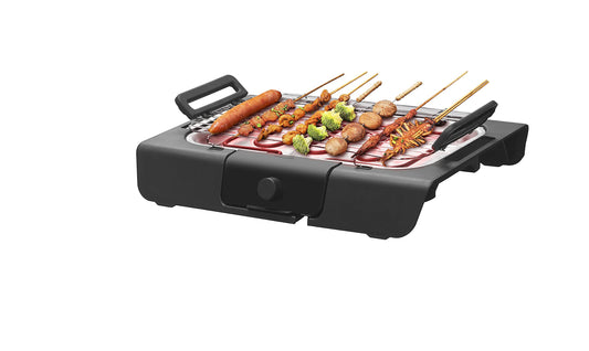 Slabo electric table grill BBQ grill balcony grill party grill electric grill E-grill | adjustable heat levels with thermostat | electric 2000 watts | including grill grate & metal drip pans - BLACK