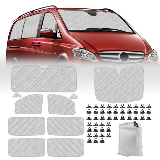 Opaltool thermal insulation mat for driver's cabin interior for Mercedes-Benz VITO II W639/Viano 2003-2014, 10PCS LWB UV & water resistant sunshade front window interior for RV privacy & temperature control.