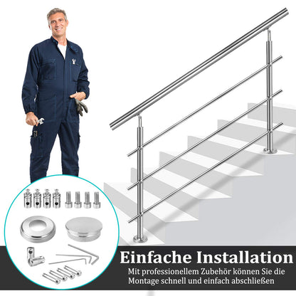 Auf un Stainless Steel Handrail 150cm Staircase Railing Inside and Outside with 2 Posts for Stairs, Balustrade, Balcony (150cm, 0 Crossbars)