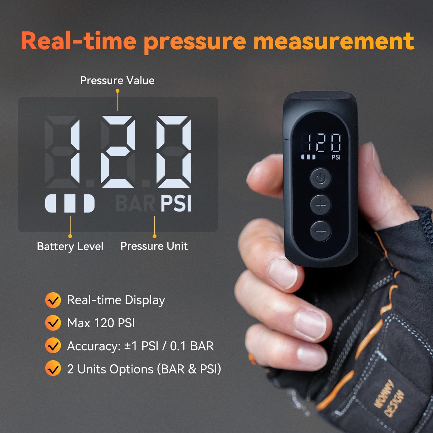 Tiny Pump Anoutway mini bike pump, electric air pump with digital gauge, electric bike air pump, automatic shut-off for mountain bike, city bike, and road bike AT1 PRO.