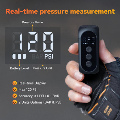 Tiny Pump Anoutway mini bike pump, electric air pump with digital gauge, electric bike air pump, automatic shut-off for mountain bike, city bike, and road bike AT1 PRO.
