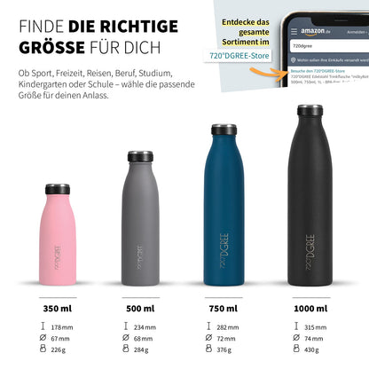 720°DGREE Stainless Steel Water Bottle "milkyBottle" - 500ml - Perfect for Kids, BPA-Free, Leakproof, Suitable for Carbonation - Small Thermos Bottle for Soda, Sports, School, Fitness.