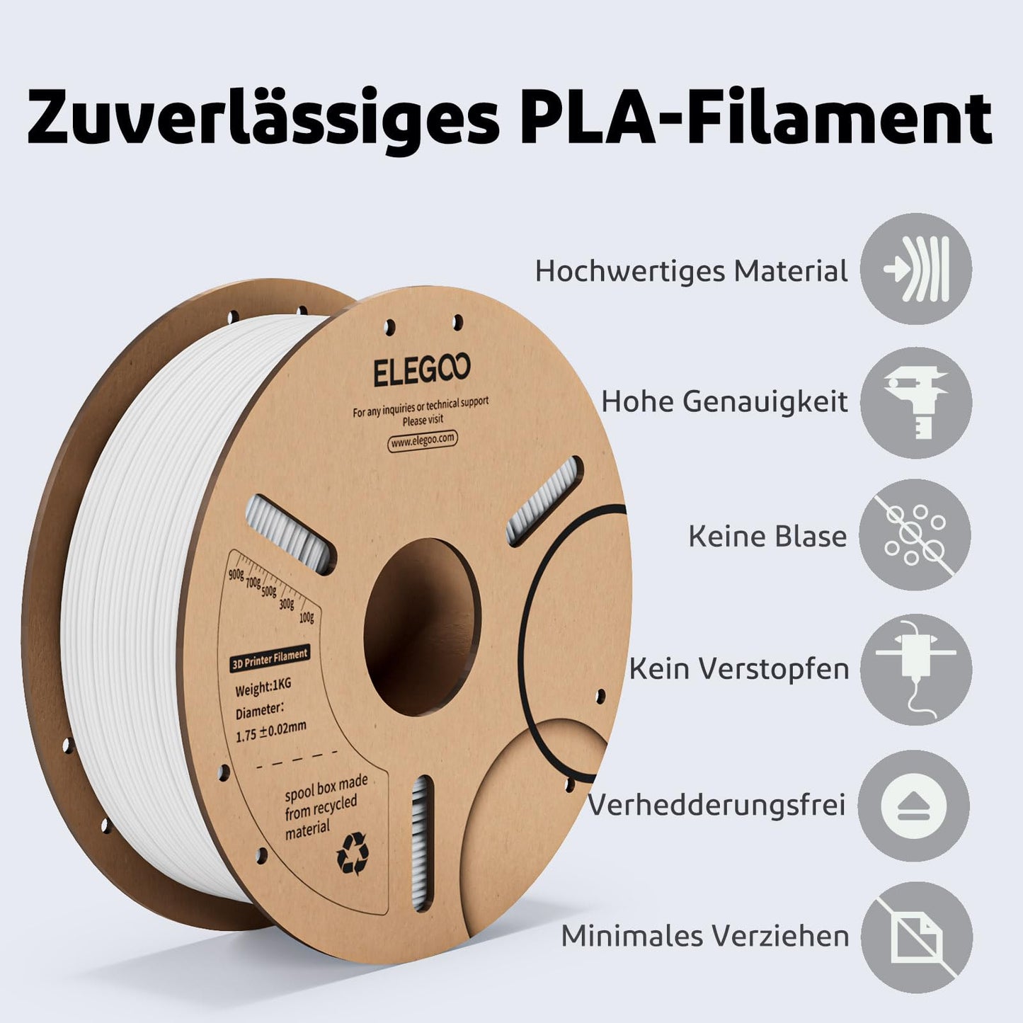 ELEGOO PLA Filament 1.75mm Grey 1KG, 3D Printer Filament Accuracy +/- 0.02 mm, 1kg spool (2.2lbs) Filament 3D Printing Materials Compatible with Most 3D Printers.