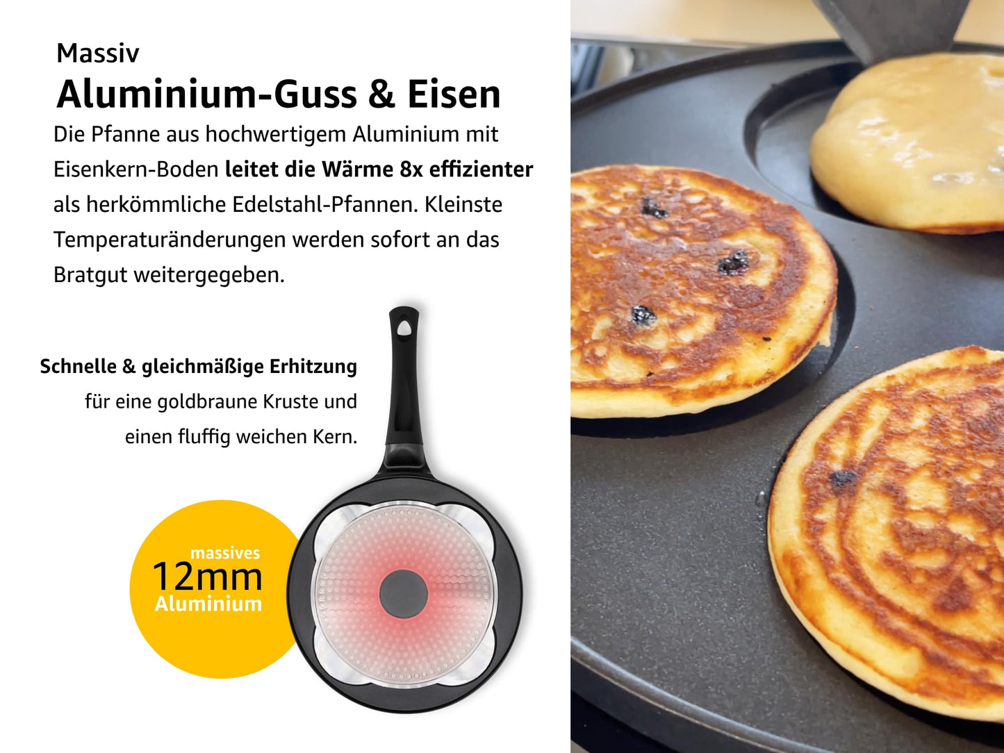 Enduser Pancake Pan Spiegeleipfanne - Ø26cm with [PowerShield] coating | Induction Ceran Gas Electric | 4x Form Maker egg pan, fried egg Liwanzen Poffertjes Blinis