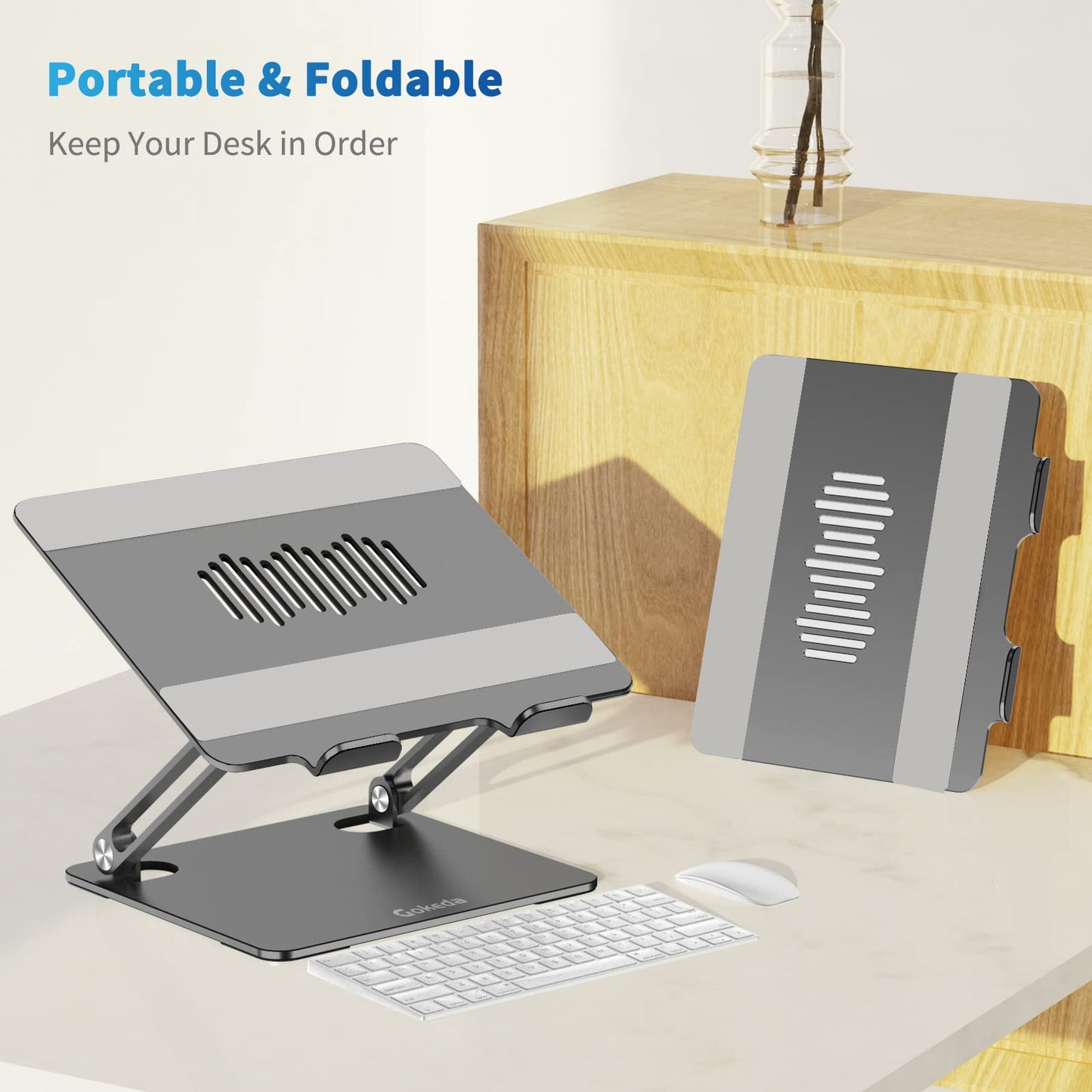 Gokeda laptop stand, ergonomic aluminum stand for desk, notebook stand with ventilation hole, compatible with MacBook Air/Pro, Dell, HP, Lenovo, and other 10-15.6" laptops.