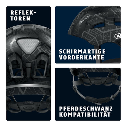 ABUS bike helmet Youn-I 2.0 - with light for kids, teenagers, and young adults - for girls and boys - Black with pattern, size M