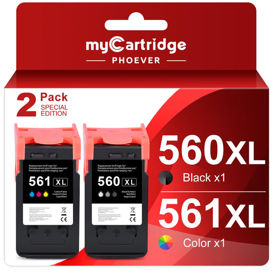 MYCARTRIDGE PHOEVER 560 561 XL cartridges are replacement for Canon printer cartridges 560 XL black and 561 XL color for TS5350, TS5351, TS5352, TS5353, TS7451 printers (2-Pack).