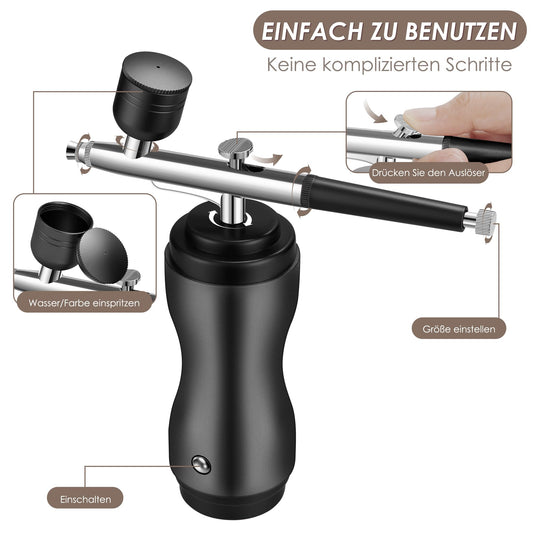 Airbrush kit with compressor, 48 PSI rechargeable, cordless airbrush set with 0.2/0.3/0.5mm nozzles for nail art, makeup, cake decorating, modeling, black.