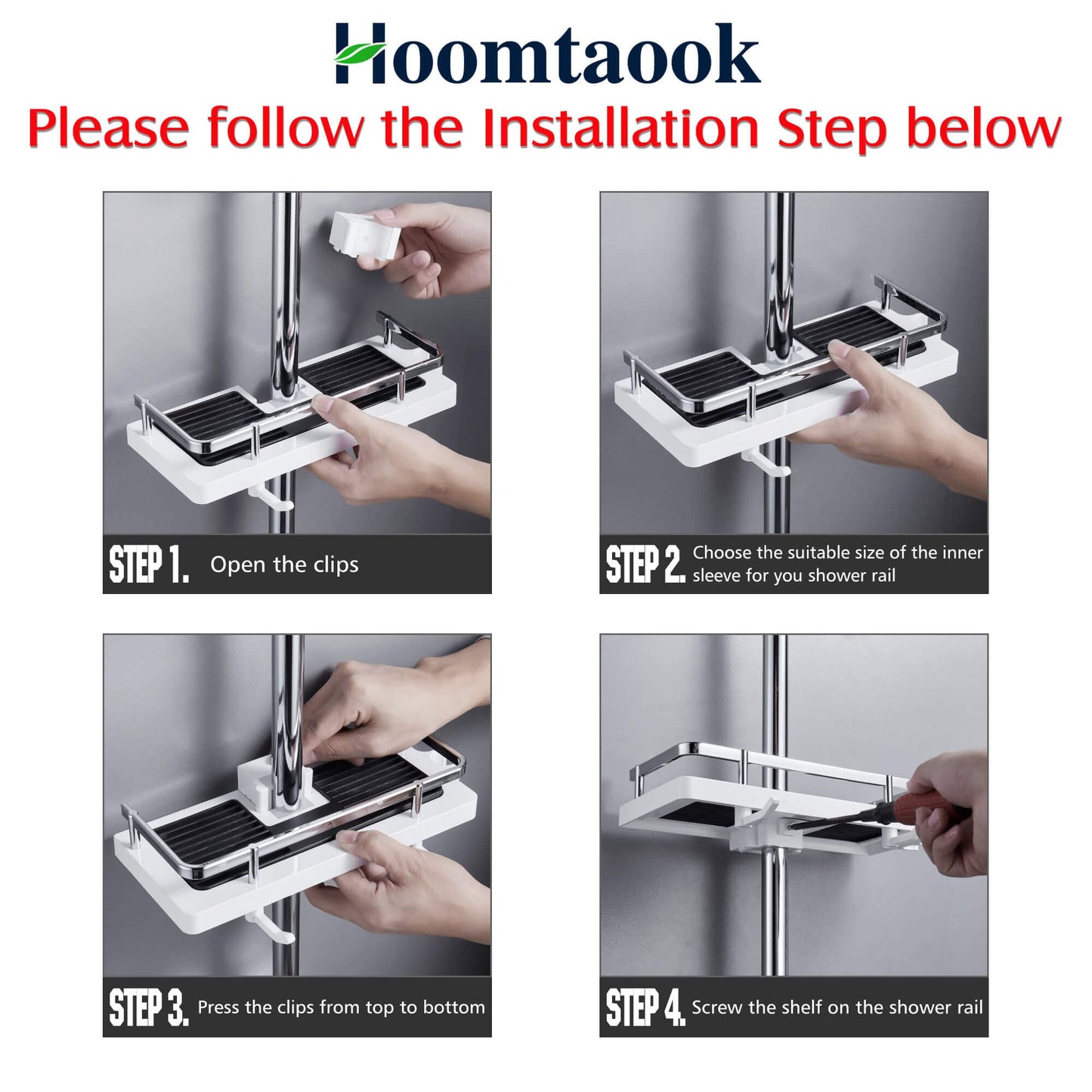 Hoomtaook Shower Caddy for Shower Rail Shower Caddy Hanging Shower Shelves Accessories Holders with Two Hooks and Shower Head Hook Fit [21mm-25mm] Rail Plastic, 2 Pieces White