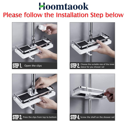Hoomtaook Shower Caddy for Shower Rail Shower Caddy Hanging Shower Shelves Accessories Holders with Two Hooks and Shower Head Hook Fit [21mm-25mm] Rail Plastic, 2 Pieces White