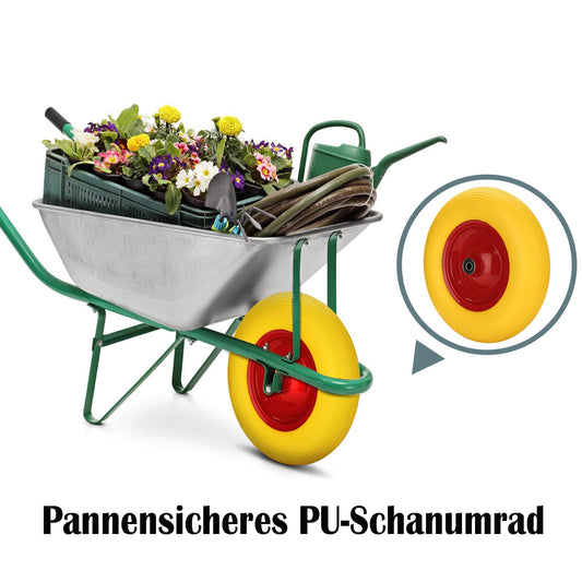Jiubiaz wheelbarrow wheel 4.80 4.00-8 Solid rubber with axle, wheelbarrow wheel pneumatic tire replacement, rubber wheel, puncture-proof, Ø390mm, 200kg load capacity spare wheel, 95mm width tire for wheelbarrow.