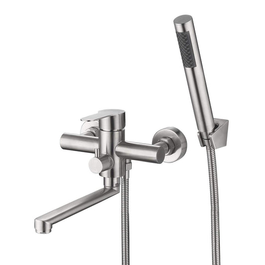 HomeLava bathtub faucet with handheld shower bathtub faucet surface mounted single lever mixer for wall mounting brushed stainless steel tub valve with diverter single lever faucet mixer with 1.5m shower hose