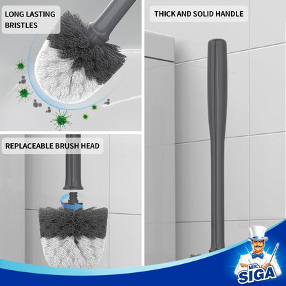 MR.SIGA Toilet Brush with Holder, featuring fast-drying container and sturdy handle. Premium bathroom brush in Gray.