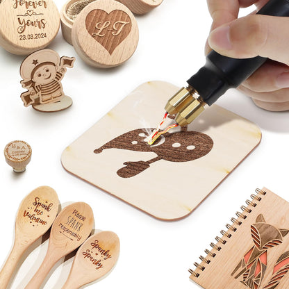 TEKCHIC wood burning kit, TEKCHIC 60W wood burning pen set with two wood burning pens, 20 wire tips, temperature adjustable wood burning tool for carving in black, 3-pin UK adapter.