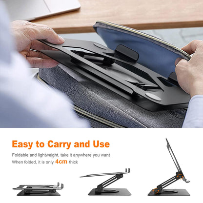GRIFEMA Laptop Stand Adjustable Height, GB1050 Foldable Laptop Stand with 360° Rotating Base, Ergonomic & Ventilated - Compatible with MacBook Air/Pro, Dell, and 11-17 inch Notebooks - Black