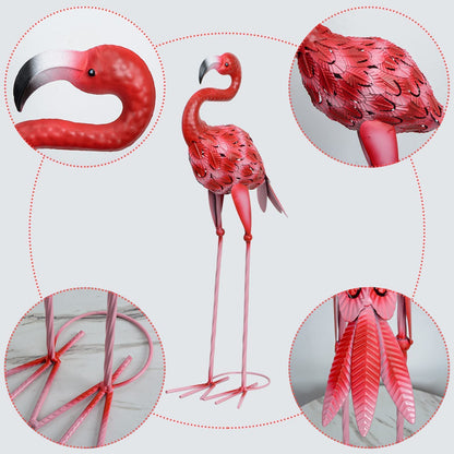 AOFOX Flamingo garden statues and sculptures, 2 pieces metal, large red flamingo bird garden art outdoor statue for home, patio, lawn, backyard decoration