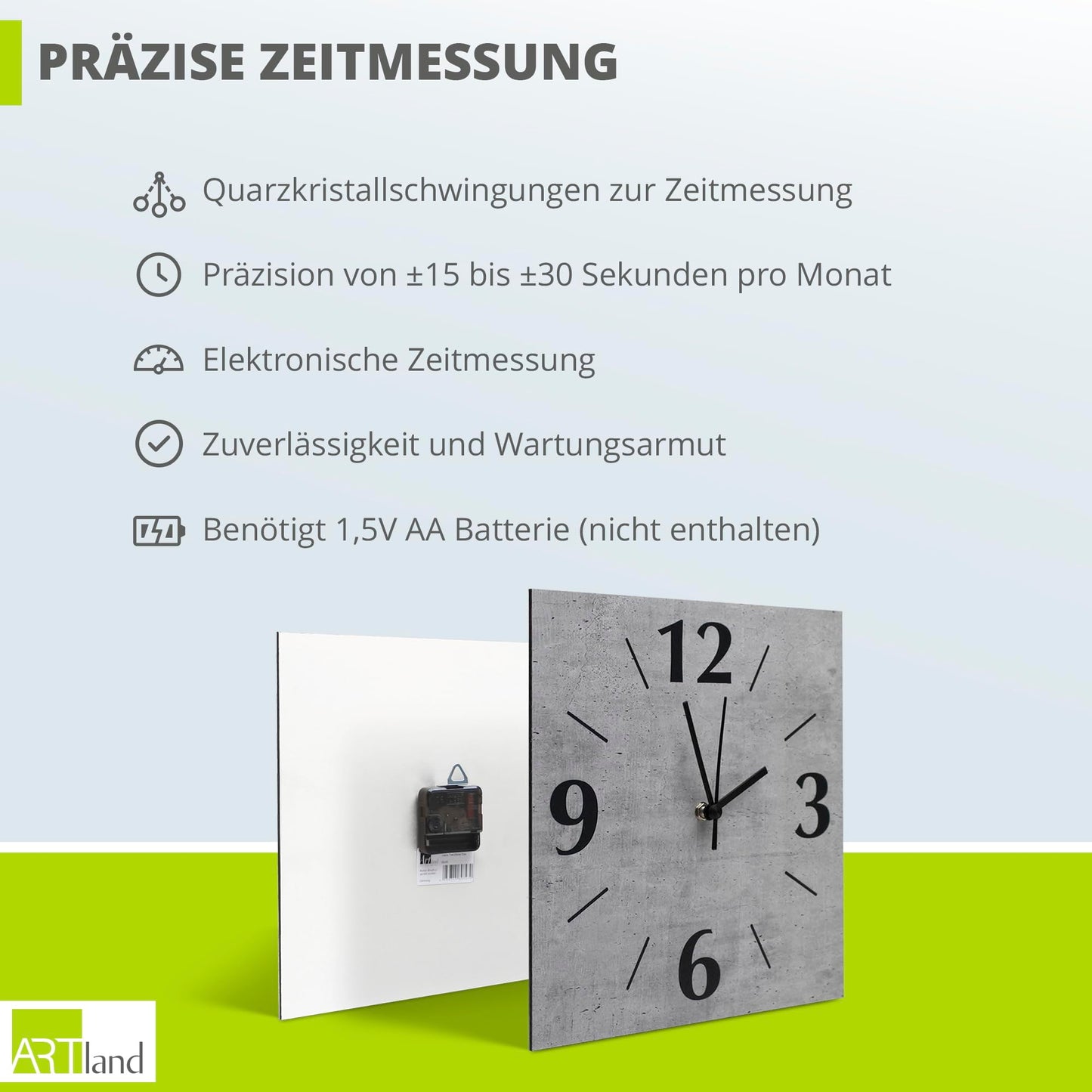 ARTLAND wall decoration wall clock without ticking noises aluminum quartz clock 30x30 cm square silent analog quartz clock, 4 digits 30x30 cm slate look U1RE