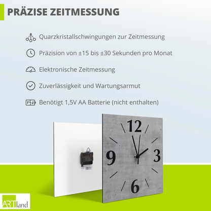 ARTLAND wall decoration wall clock without ticking noises aluminum quartz clock 30x30 cm square silent analog quartz clock, 4 digits 30x30 cm slate look U1RE