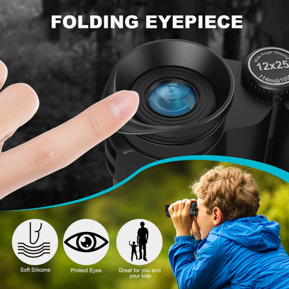 12x25 Compact Binoculars for adults and children, small binoculars with low light vision for bird watching, theater and concerts, hunting and sports games.