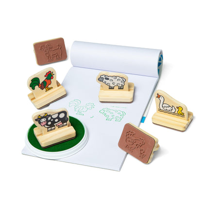 Melissa & Doug Wooden Stamp Set Farm Animals | 8 wooden stamps, 2 stamp pads, storage box | For children ages 3 years and up