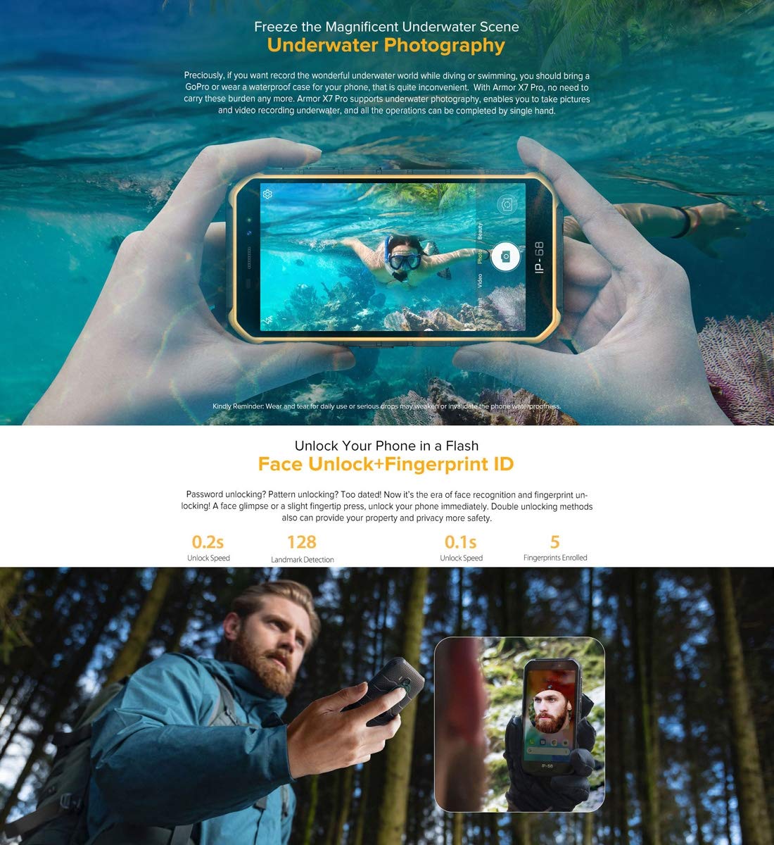 Ulefone Armor X7 PRO (2020), Android 10 Outdoor Smartphone Unlocked, Quad-Core 4GB+32GB, IP68 Rugged Phone 13 MP Underwater Photography, 4000mAh Battery, NFC/DUAL SIM/Face Unlock Orange
