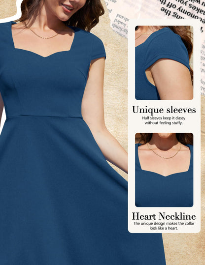 Berylove Evening Dresses Elegant Long Rockabilly Dresses Women Vintage Dress with Cutout 8009 Dusty Blue S