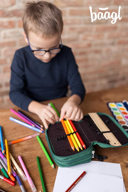 Baagl 3 Compartment Pencil Case for Boys Girls, School Pouch for Stationery, School Supplies Pencil Bag, Boys Pencil Case, Pouch for School (Football Ball)