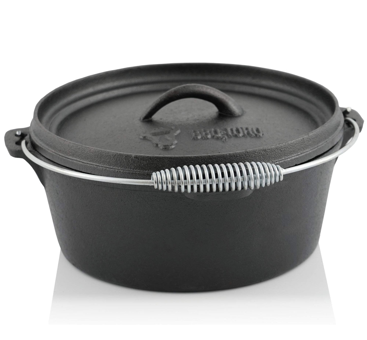 BBQ-Toro 7-piece Dutch Oven Set in wooden box | Cast iron - pre-seasoned | Includes Dutch Oven, pot, grill plate, pan, lid lifter, and trivet.