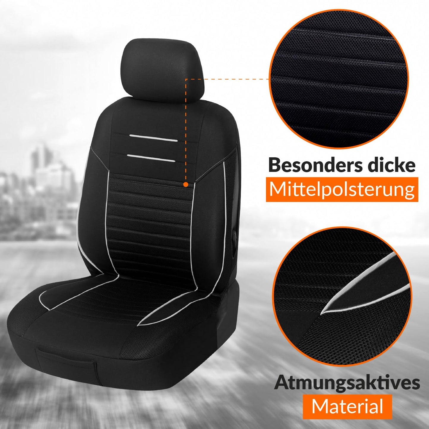 Upgrade4cars car seat covers set universal | Car seat protectors front seats & rear bench | Car seat cover black white | Car interior accessories decor | Gifts for women and men