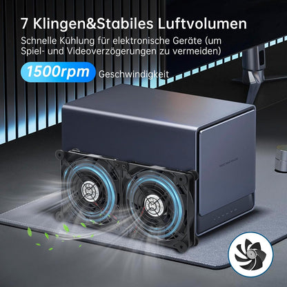 ELUTENG USB Fan 140mm 5V 2 in 1 with 3 Adjustable Speeds, Dual USB Computer Fan 140mm PC Fan 14mm with 8 Shock-Absorbing Feet for PS5 PS4/Laptop/TV Box/Router