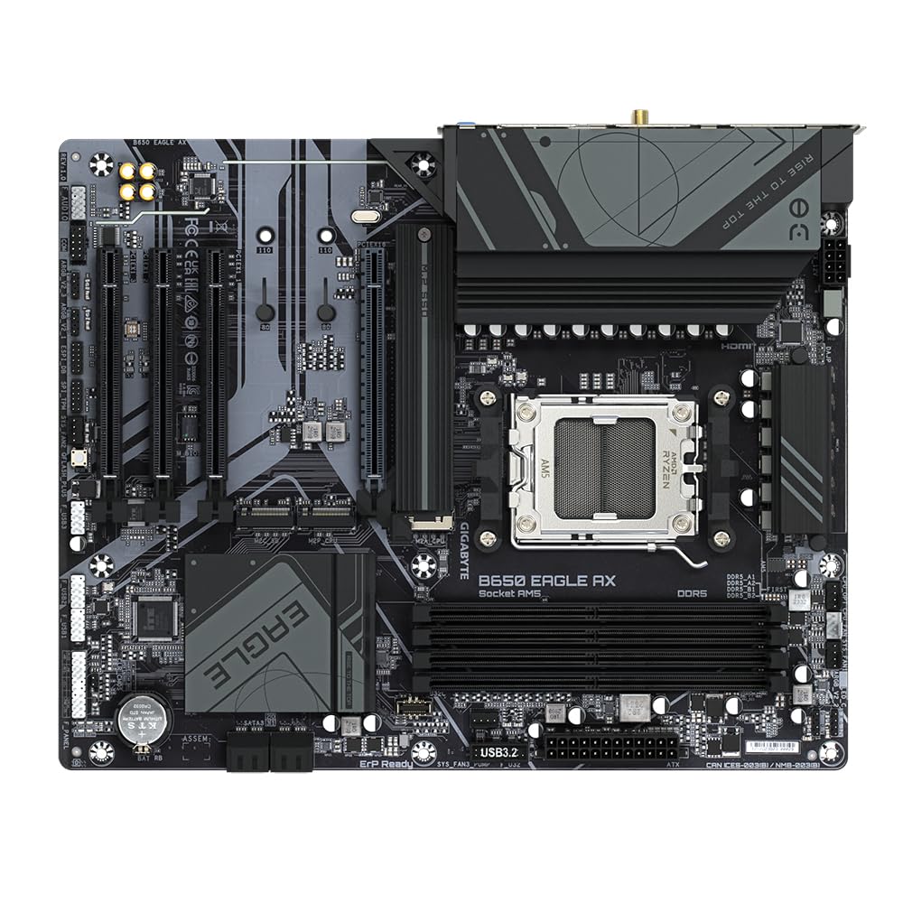 GIGABYTE B650 Eagle AX Motherboard - AMD Ryzen 9000 series, 12+2+2 phase VRM, up to 7600 MHz DDR5 (OC), 1xPCIe 5.0 + 2xPCIe 4.0 M.2, GbE LAN, WiFi 6E, USB 3.2 Gen 2