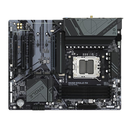 GIGABYTE B650 Eagle AX Motherboard - AMD Ryzen 9000 series, 12+2+2 phase VRM, up to 7600 MHz DDR5 (OC), 1xPCIe 5.0 + 2xPCIe 4.0 M.2, GbE LAN, WiFi 6E, USB 3.2 Gen 2