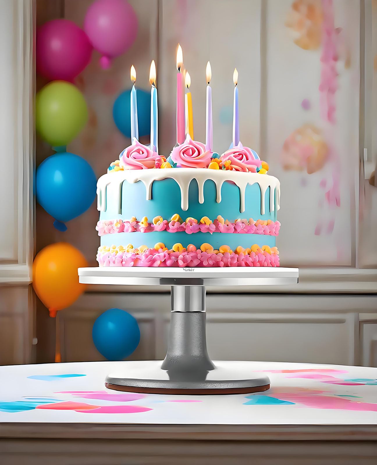 Rotating Cake Stand Aluminum Alloy, Yizish 12-inch Rotating Cake Stand, Cake Decorating Turntable with 2 Icing Spatulas and 3 Dough Scrapers Stainless Steel for Baking, Pastry, and Mother's Day.